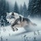Wolf sprints across snowy woodland openings