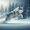 Wolf sprints across snowy woodland openings