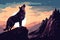 wolf stand on a cliff at full moon night lansdscape