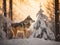 A wolf standing in the snow in a forest. AI generative image