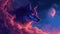 wolf stars moon skyblue maroon dark azure magenta realistic depictions