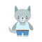 Wolf In White Sleeveless Top And Jeans Cute Toy Baby Animal Dressed As Little Boy