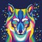 wolf wild life technicolor in blue background
