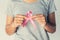 womaen hand holding pink ribbon breast cancer awareness. concept healthcare
