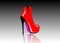 Woman 3D red boots on high heels, side view, Logo shoe store, shop, fashion collection, boutique label. Company logo design.