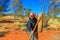 Woman with aboriginal weapons