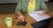 Woman accountant sit calculate expenses on calculator at wooden table, modern workplace