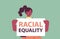 Woman activist holding stop racism poster racial equality social justice stop discrimination concept