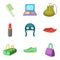 Woman activity icons set, cartoon style