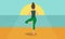 Woman acts yoga silhouetted against the sunrise. Vector illustration