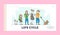 Woman Age, Female Character Lifecycle Landing Page Template. Women Aging Stages from Child to Adolescence and Elderly
