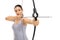 Woman aiming with a bow and arrow