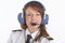 Woman airline pilot with headset