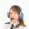 Woman airline pilot with headset