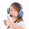 Woman airline pilot with headset