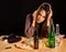 Woman alcoholism is social problem. Female drinking cause poor health.