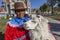 Woman with alpaaca at central square of Huaraz