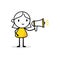Woman announcing something in a megaphone in his hand. Promotion concept. Vector stock illustration
