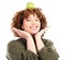 Woman, apple and head balance portrait with fruit product for weight loss diet, healthcare lifestyle or body detox