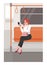 Woman apply lipstick in train semi flat vector illustration