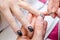 Woman applying black drawing nail polish