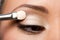 Woman applying eyeshadow on eyelid