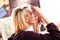 Woman applying false lashes