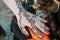 Woman applying a henna tattoo