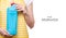 Woman in apron in hands domestic toilet detergent household chemicals pattern