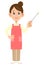 Woman with an apron holding a pointing stick