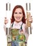 Woman in apron with salt and pepper