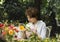 Woman arranging and decorating flowers