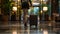 a woman as she pulls her suitcase through the bustling lobby of a modern hotel, embodying the essence of a female