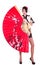 Woman in Asian costume with red Asian fan