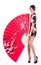 Woman in Asian costume with red Asian fan