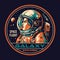 Woman astronaut vintage sticker colorful