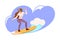 Woman in Augmented Reality Glasses Riding on Wave with Surfboard Vector Illustration