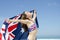 woman Australian flag at beach