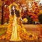 Woman Autumn Fashion Portrait, Fall Leaves, Model Girl Yellow Park