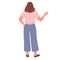 Woman back side position. Girl view from behind, stunning female character gesturing. Flat vector Illustration on white background