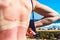 Woman back skin hurt from sun burn