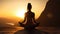 Woman Backlit in Yoga Pose in calm sunrise Zen. Generative AI weber.