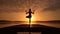 Woman Backlit in Yoga Pose in calm sunrise Zen. Generative AI weber.