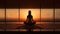 Woman Backlit in Yoga Pose in calm sunrise Zen. Generative AI weber.