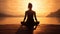 Woman Backlit in Yoga Pose in calm sunrise Zen. Generative AI weber.