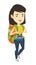 Woman with backpack hiking vector illustration.