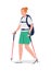 Woman with backpack on trip semi flat color vector character