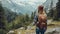 Woman Backpacker Gazing at Majestic Mountains in Nature