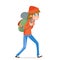 Woman backpacker walking traveler hiking active vacation backpack trip design icon vector illustration