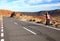 Woman Backpacking / Hitchhiking on Teide, Tenerife